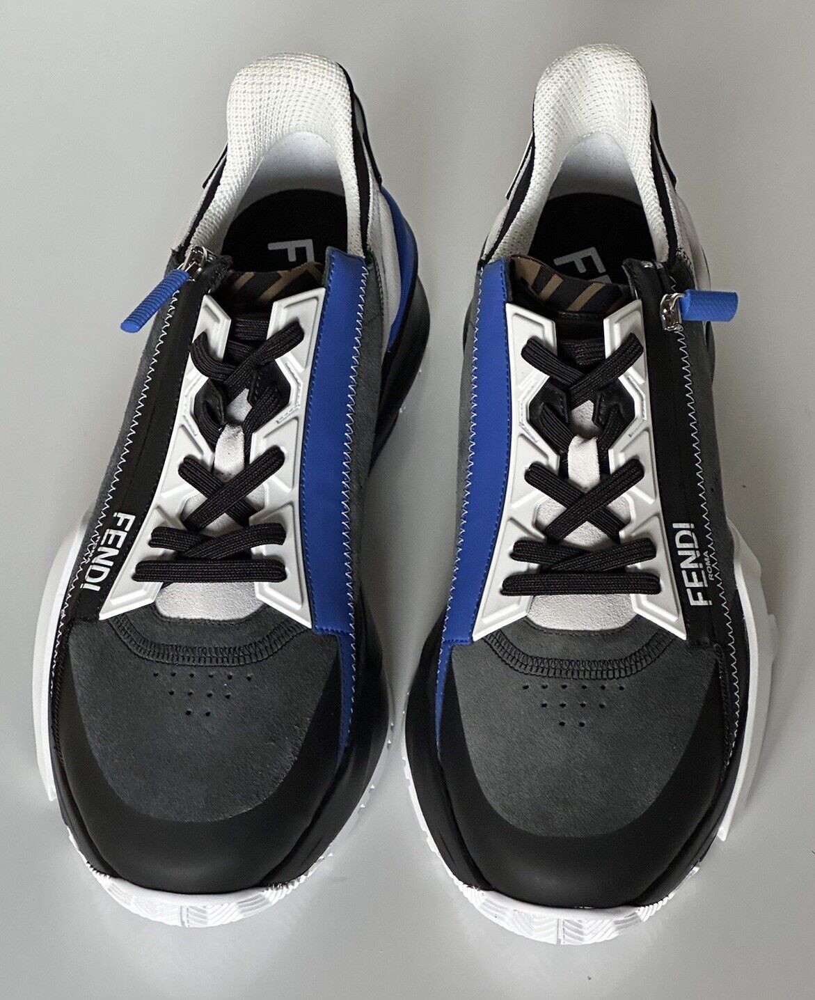 Fendi Flow Men's Leather/Fabric Sneakers Black/Blue 11 US (44) 7E1392 NIB $930