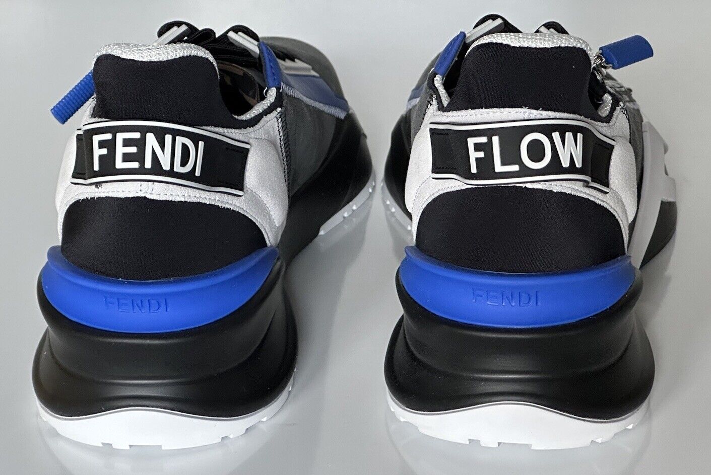 Fendi Flow Men's Leather/Fabric Sneakers Black/Blue 11 US (44) 7E1392 NIB $930