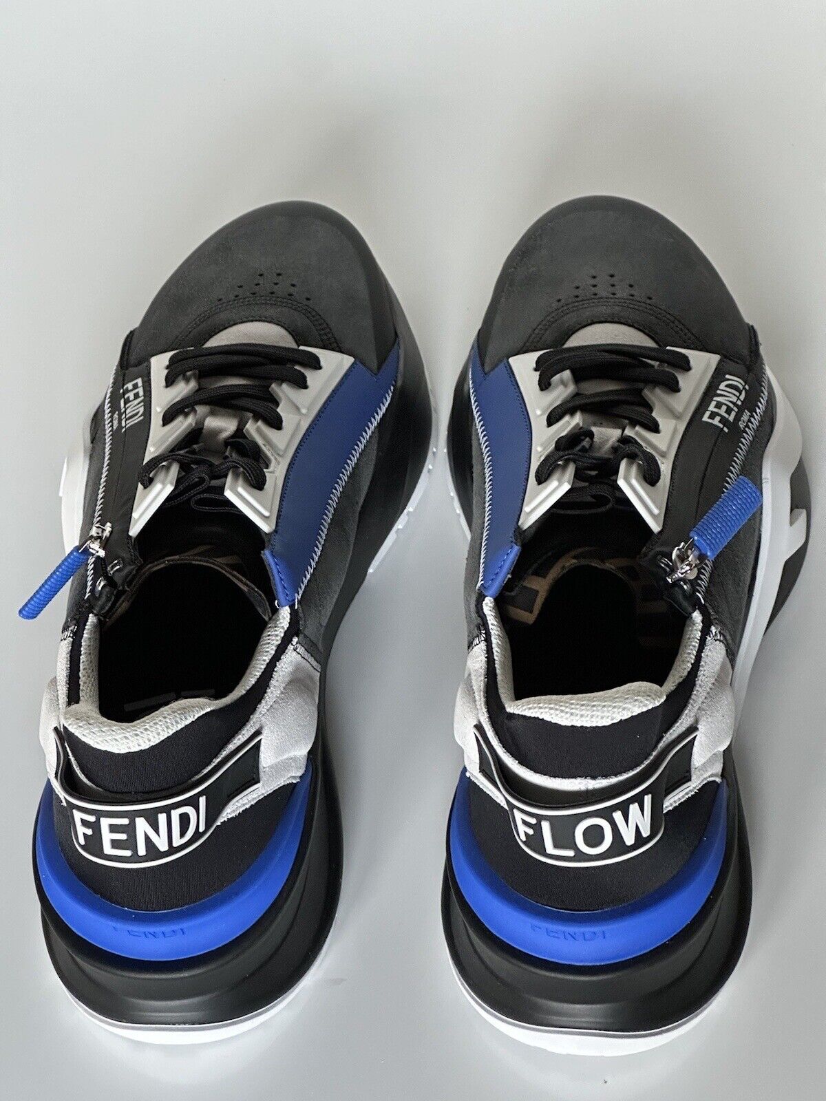 Fendi Flow Men's Leather/Fabric Sneakers Black/Blue 11 US (44) 7E1392 NIB $930