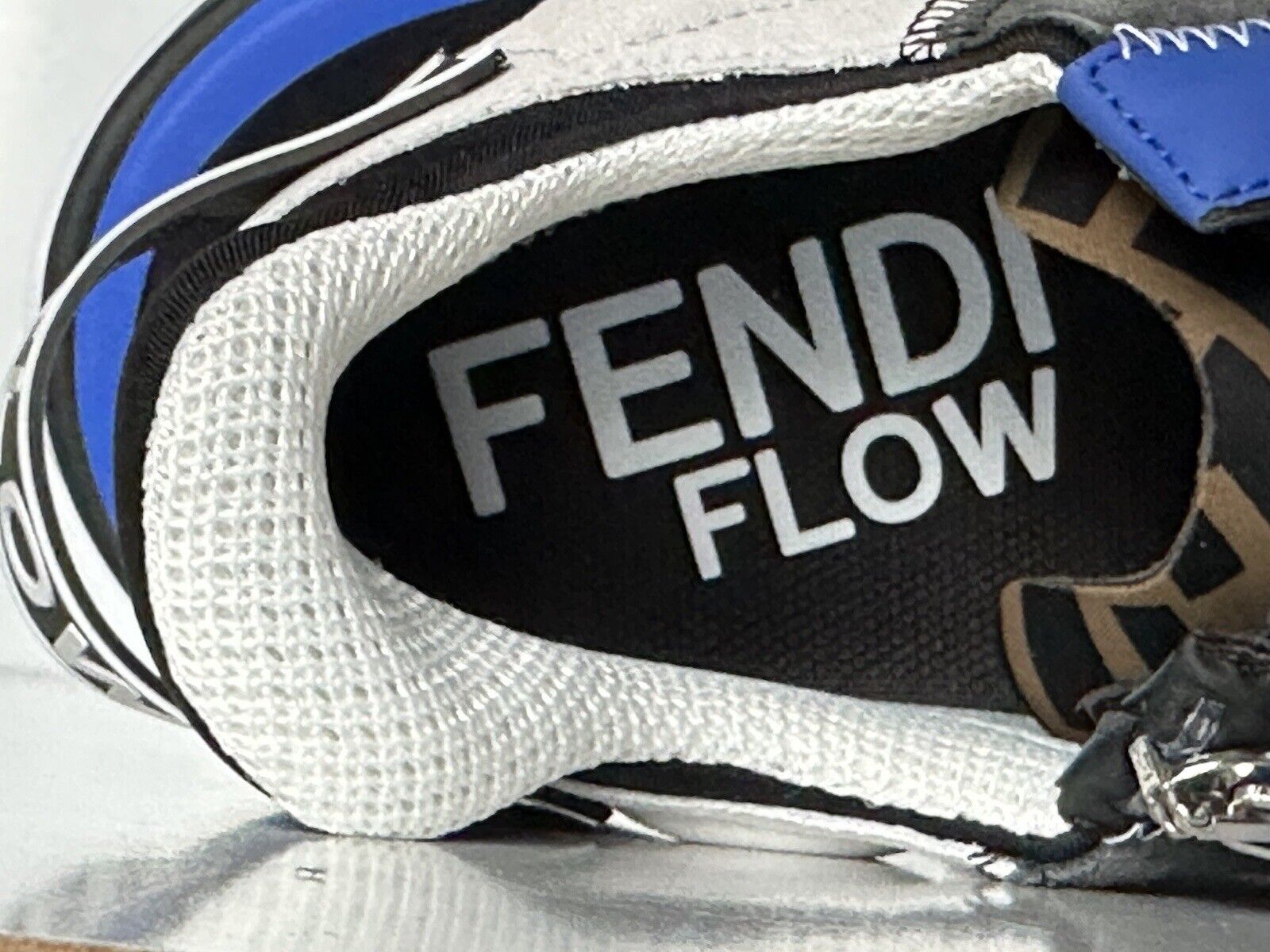 Fendi Flow Men's Leather/Fabric Sneakers Black/Blue 11 US (44) 7E1392 NIB $930