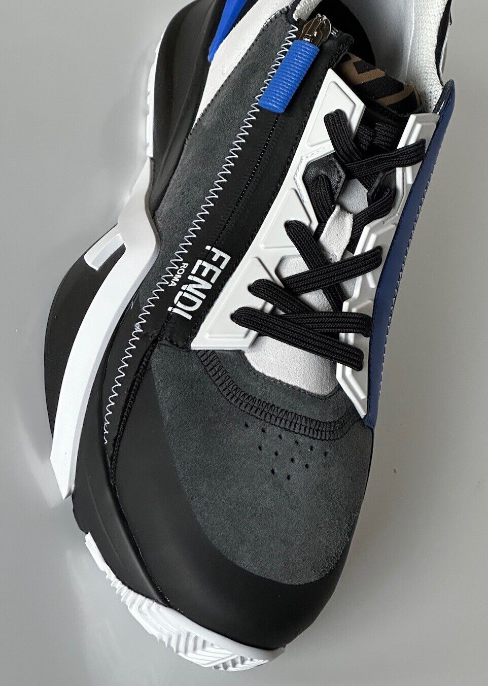 Fendi Flow Men's Leather/Fabric Sneakers Black/Blue 11 US (44) 7E1392 NIB $930