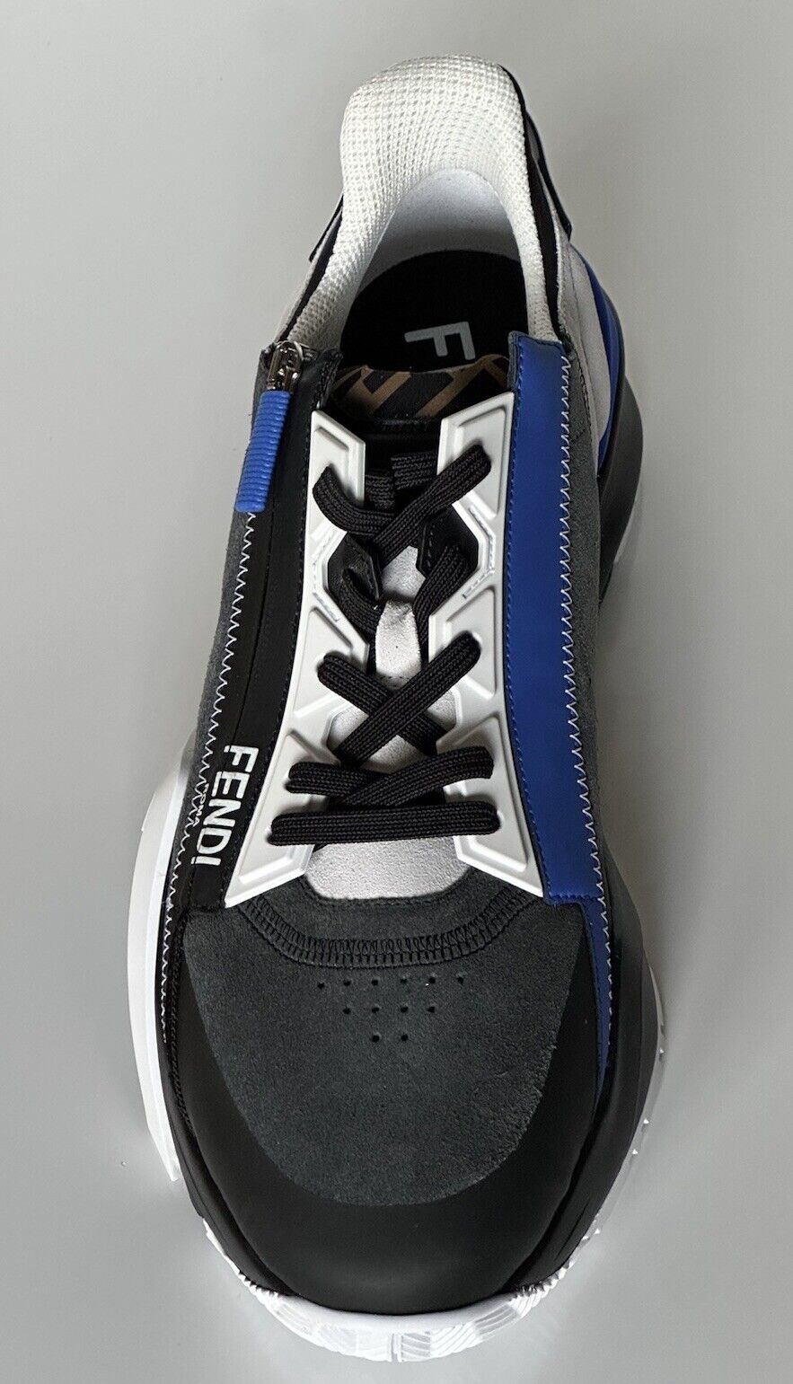 Fendi Flow Men's Leather/Fabric Sneakers Black/Blue 11 US (44) 7E1392 NIB $930