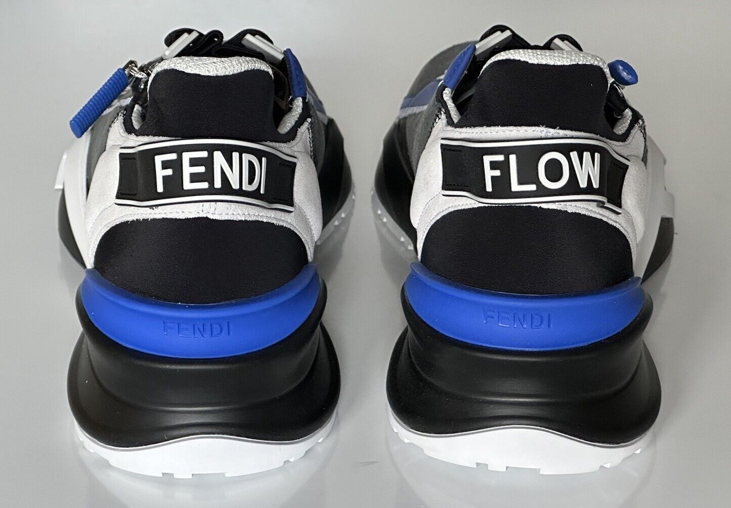 Fendi Flow Men's Leather/Fabric Sneakers Black/Blue 11 US (44) 7E1392 NIB $930