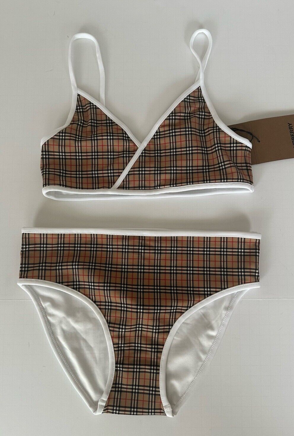 Burberry Crosby Check Girls Beige 2-Piece Swimsuit Bikini 14Y 8047822 NWT $230