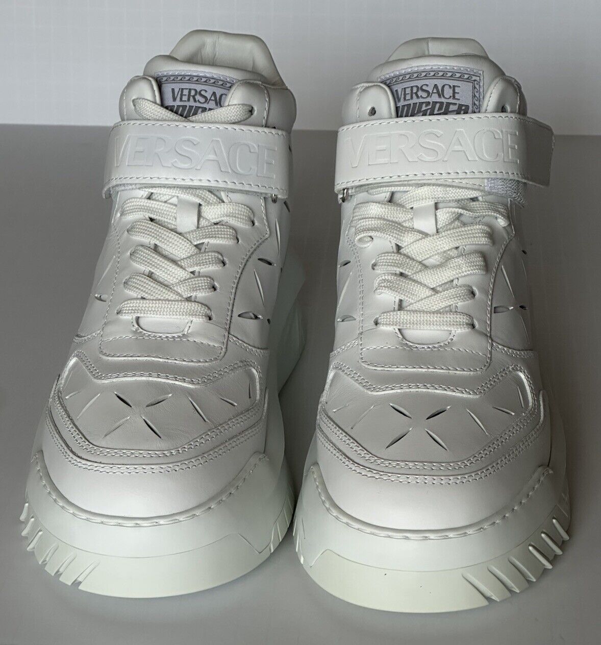 Versace Men's Laserata Leather Sneakers White 10.5 US (43.5) 1008964 NWT $1175