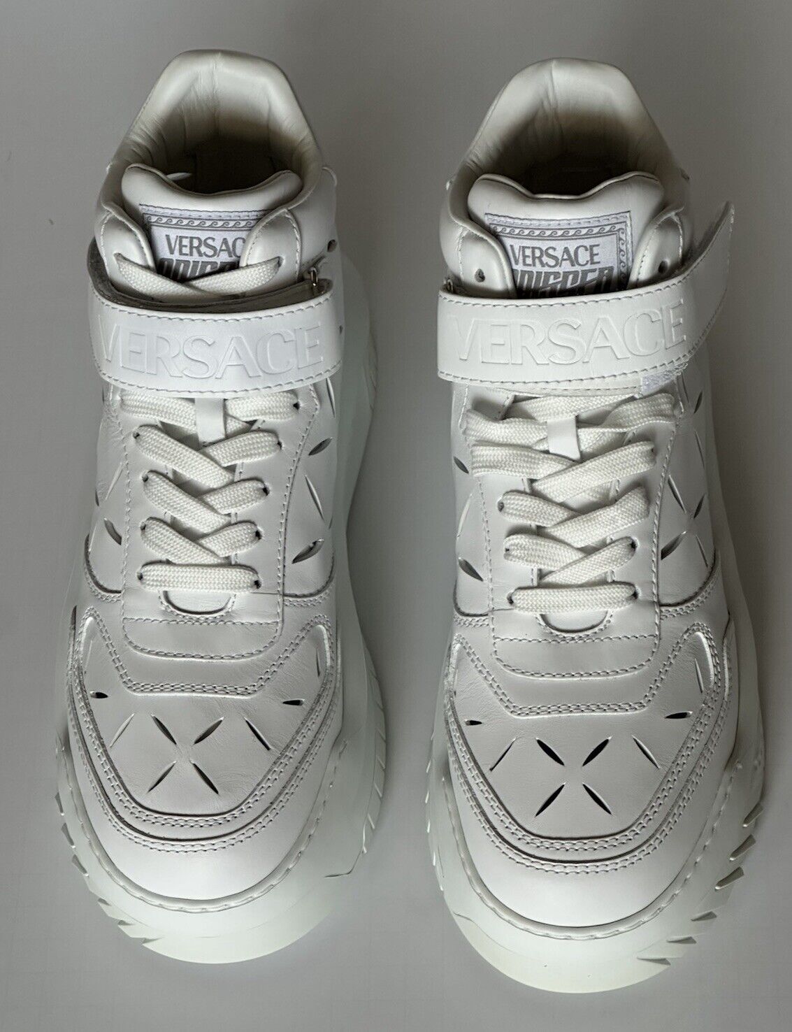 Versace Men's Laserata Leather Sneakers White 10 US (43 Euro) 1008964 NWT $1175