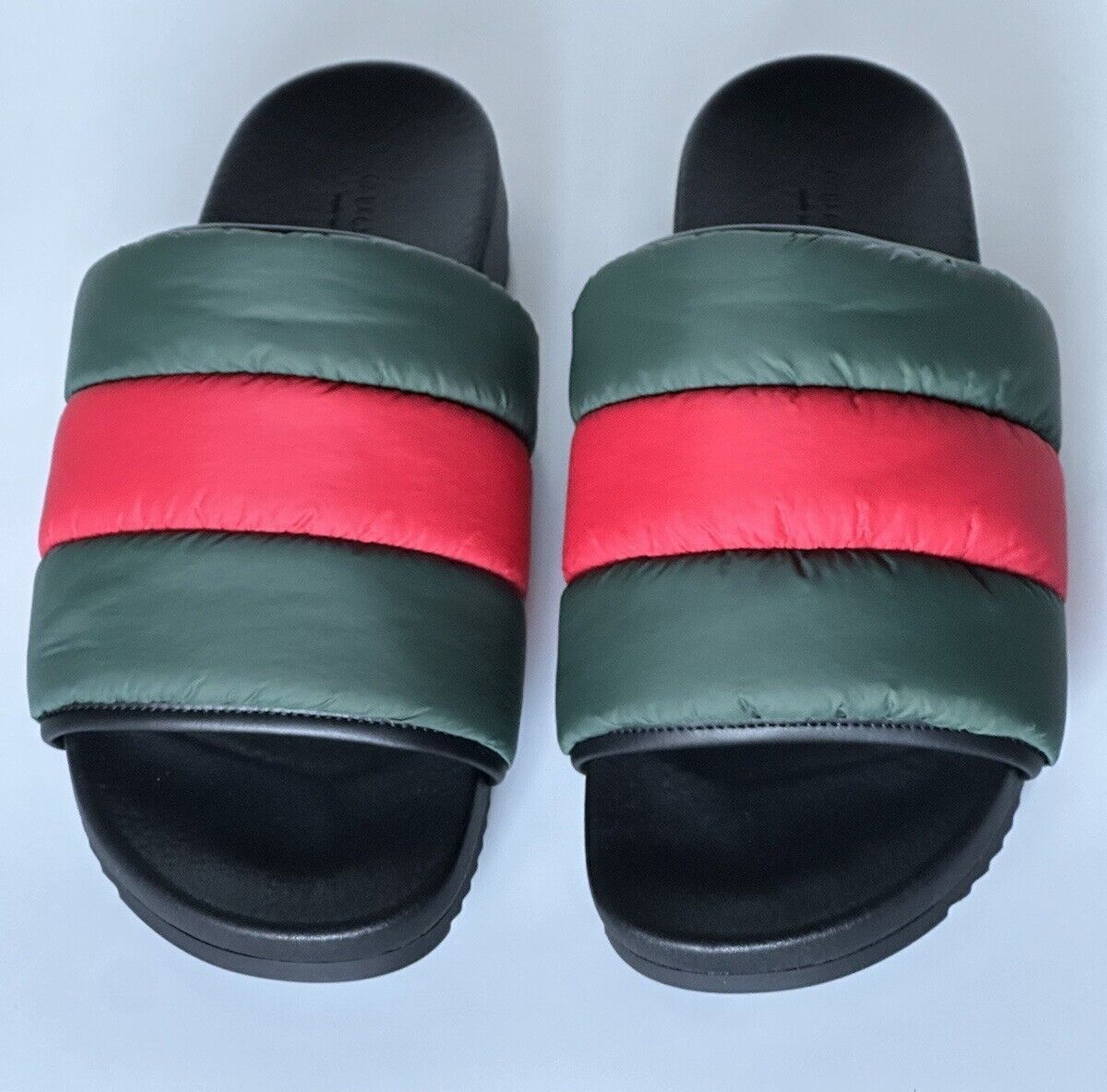 NIB Gucci Women's Nylon Green/Red/Green Slide Sandals 11 US (41 Euro) 700320 IT