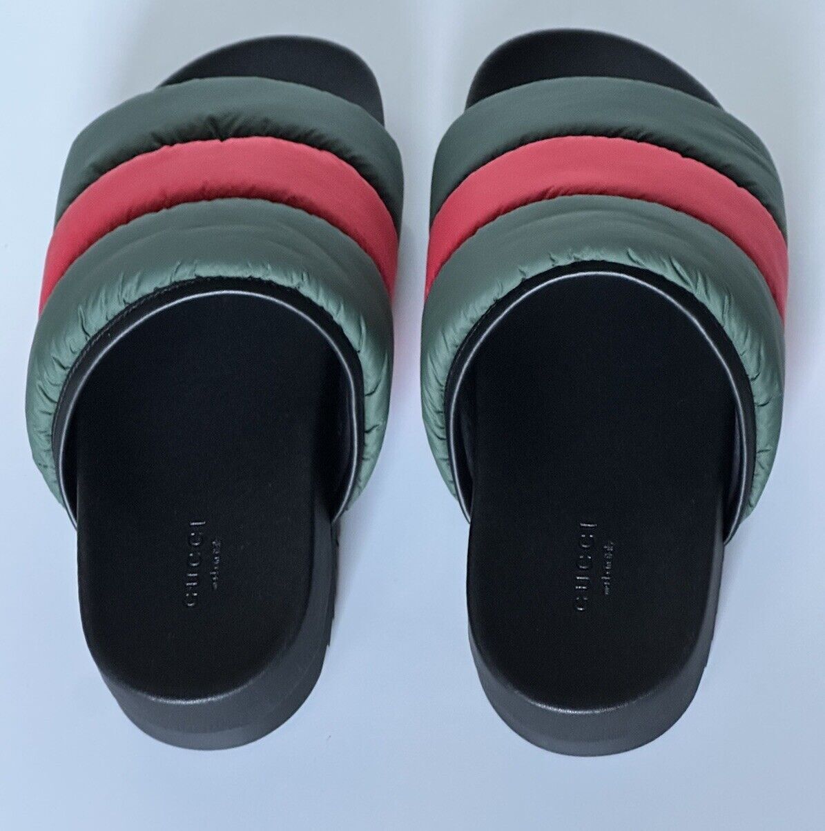 NIB Gucci Women's Nylon Green/Red/Green Slide Sandals 11 US (41 Euro) 700320 IT