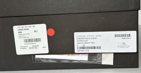 Bottega Veneta Mens Leather White/Red Sneakers 6 US (39 Euro) 578305 NIB $990