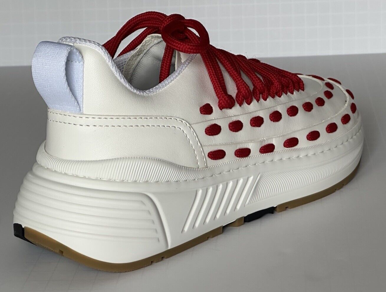 Bottega Veneta Mens Leather White/Red Sneakers 8 US (41 Eu) 578305 NIB $990