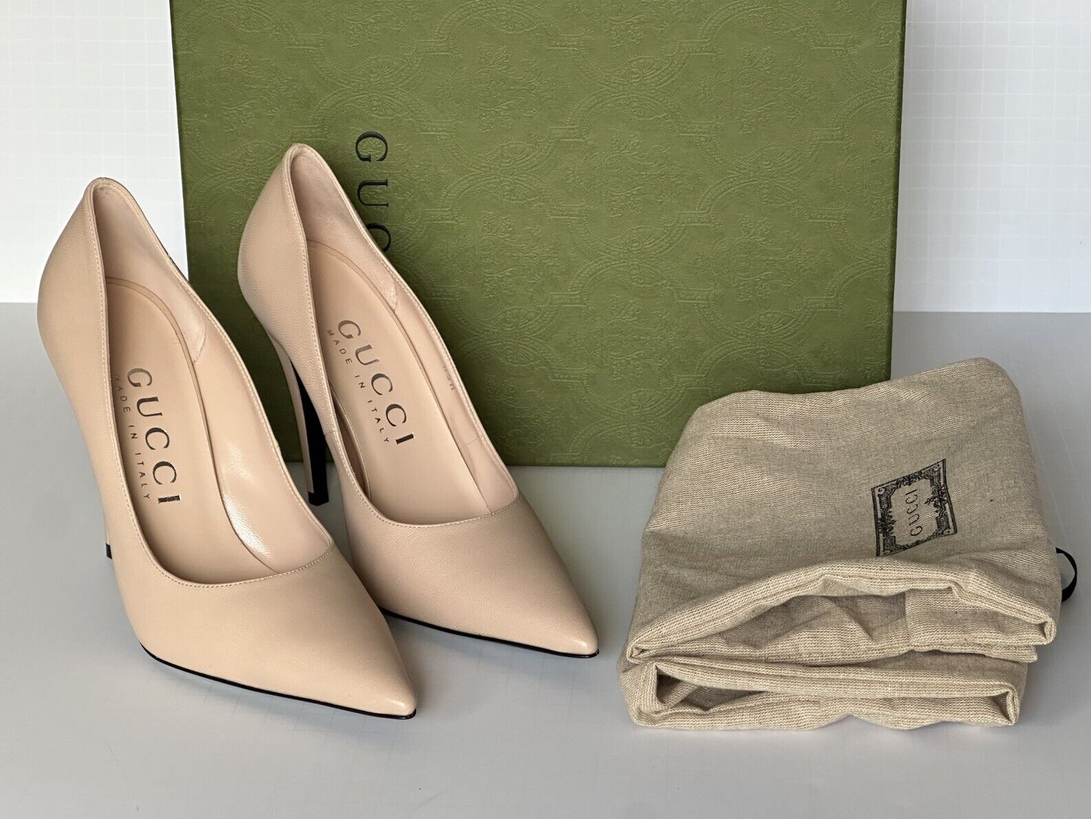 Gucci GG Stilletos Women's Pump Leather Nude Rose Shoes 9 US (39 Eu) 738682 NIB