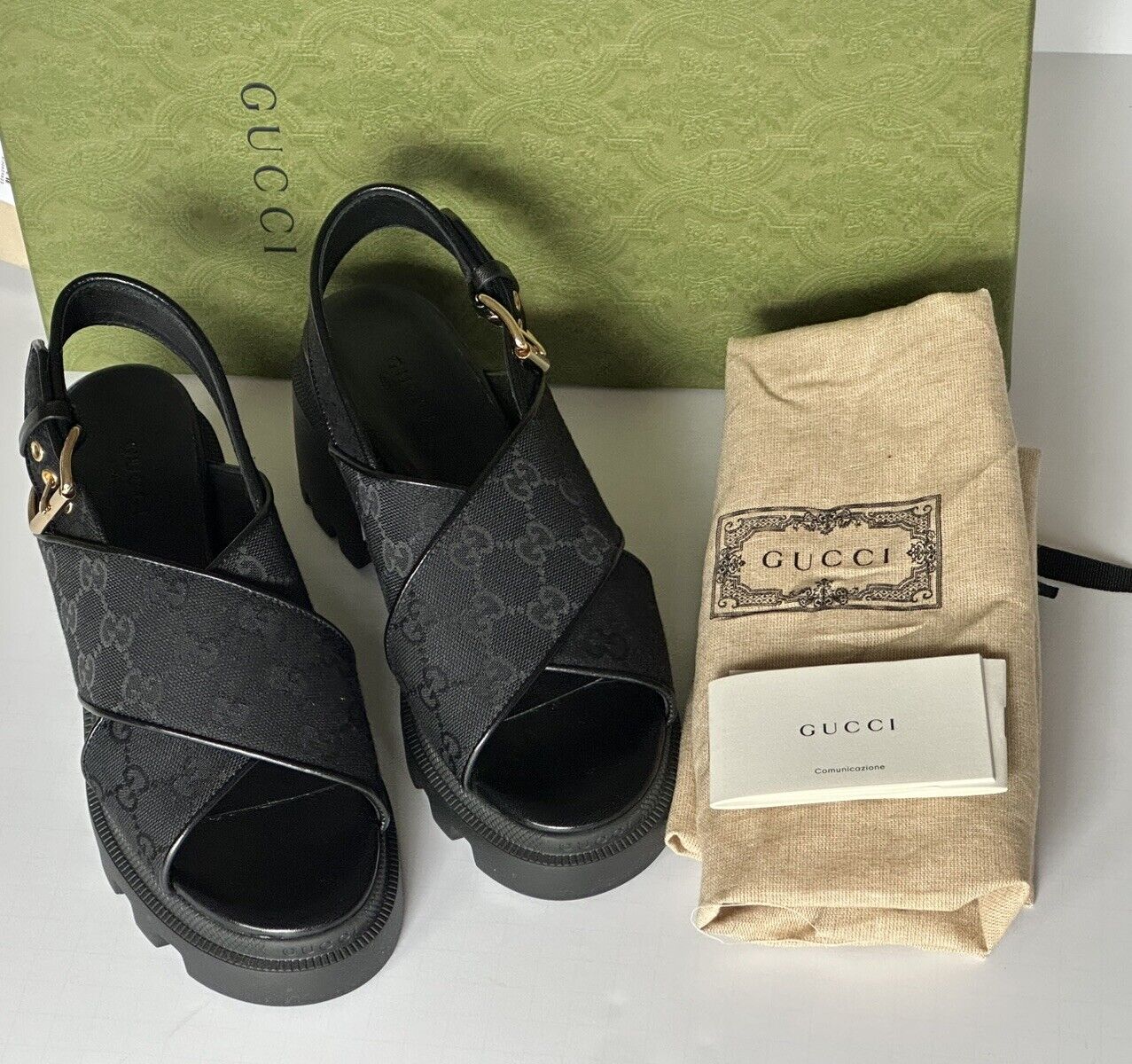 Gucci Monogram GG Granada Women’s Sandals Black 6.5 US (36.5 Eu) 749795 NIB $900