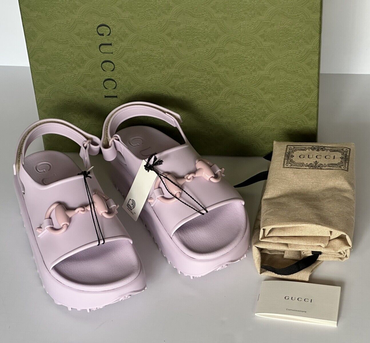 Gucci Women's Horsebit Rubber Pink Slingback Sandals 9 US (39 Eu) IT 742435 NIB