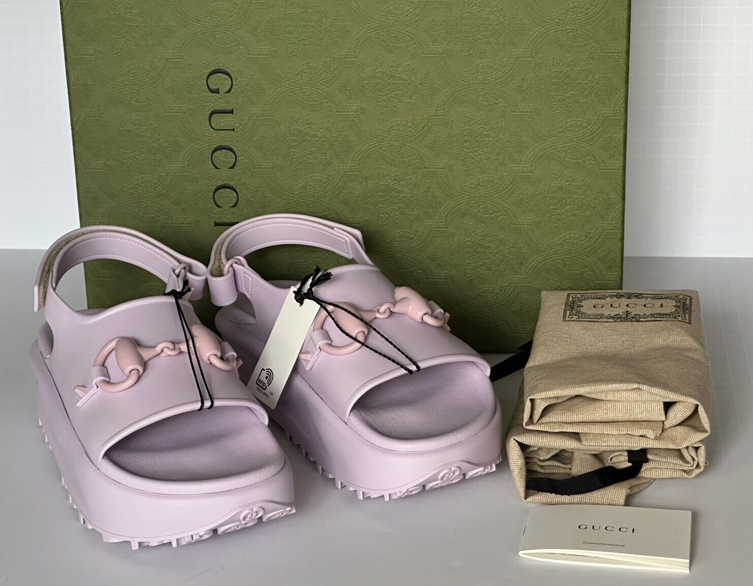 Gucci Women's Horsebit Rubber Pink Slingback Sandals 9 US (39 Eu) IT 742435 NIB