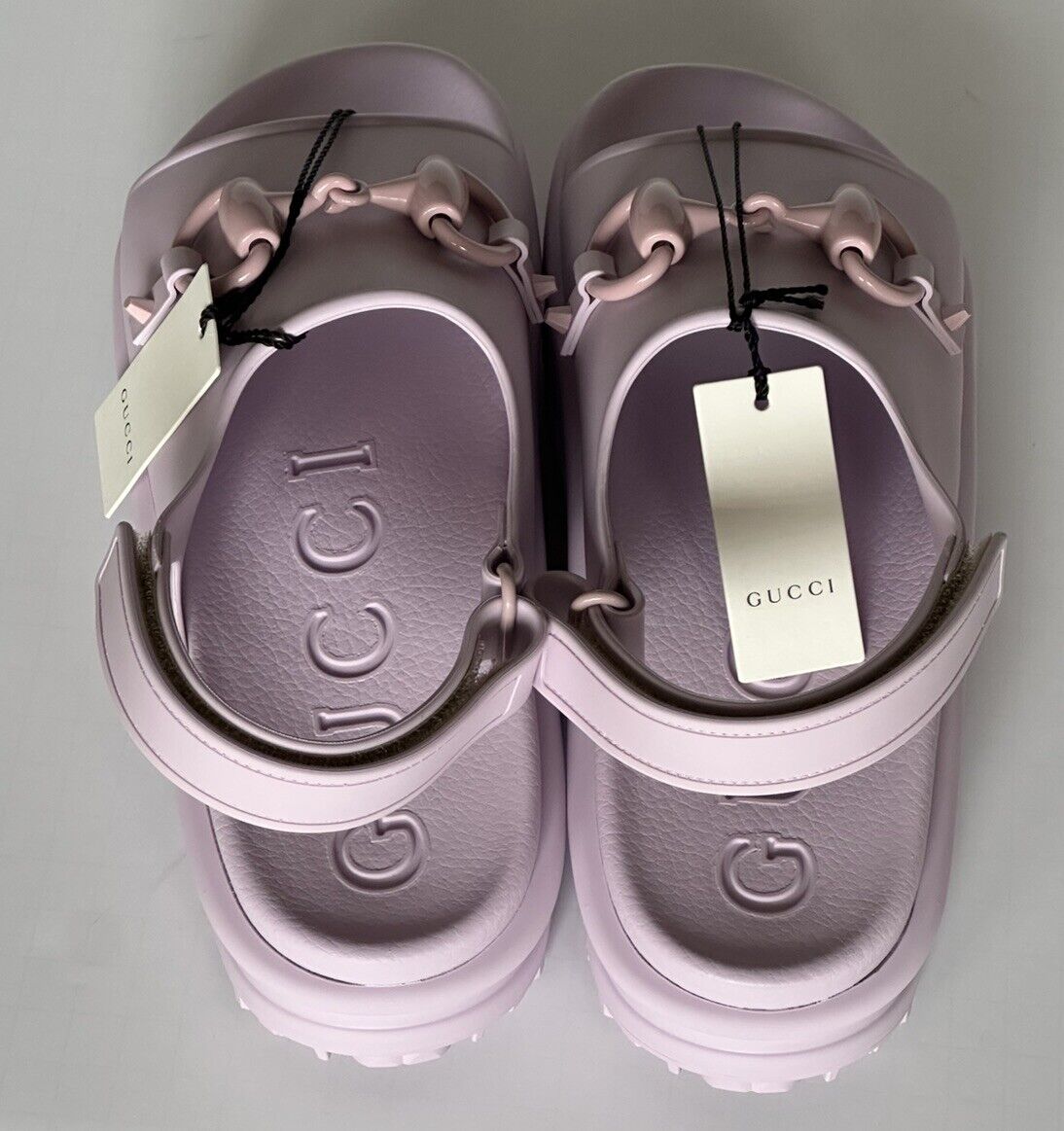 Gucci Women's Horsebit Rubber Pink Slingback Sandals 9 US (39 Eu) IT 742435 NIB