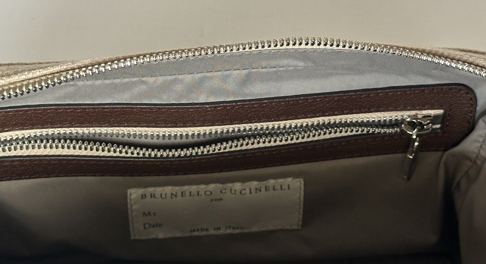 Brunello Cucinelli Leather-Trimmed Canvas Brown Travel Case Italy NWT $1175