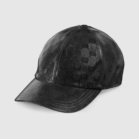 Gucci Vintage GG Print Leather Baseball Cap Black Hat S (57 cm) Italy 760147 NWT