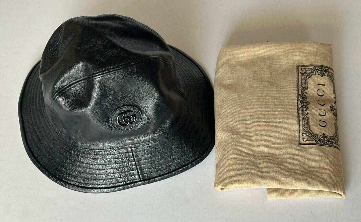 Gucci GG Leather Black Bucket Hat Made in Italy Medium (58 cm) 727239 NWT