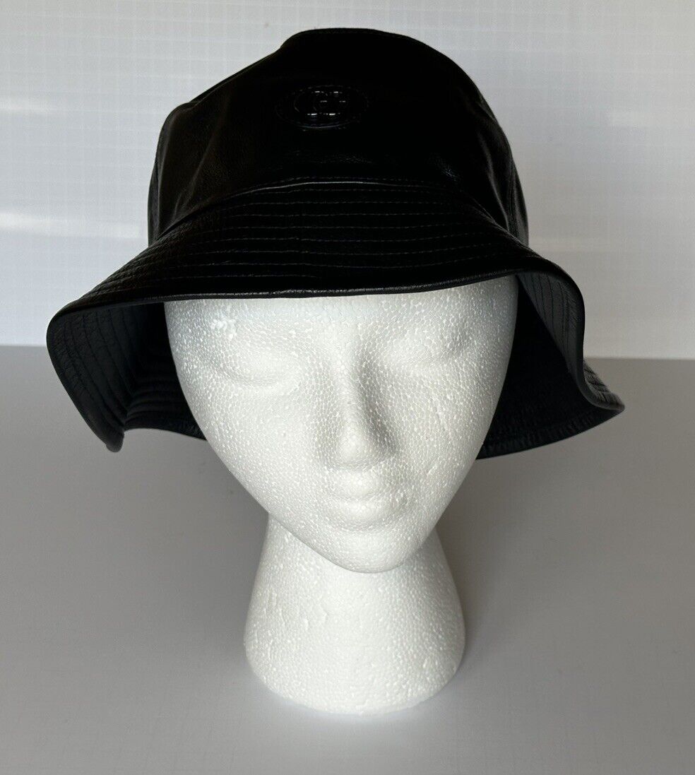 Gucci GG Leather Black Bucket Hat Made in Italy Medium (58 cm) 727239 NWT