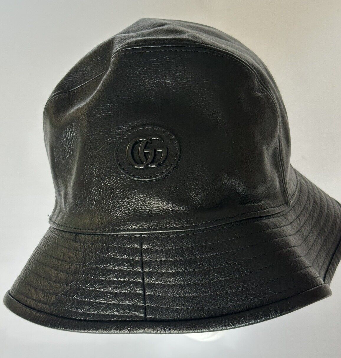 Gucci GG Leather Black Bucket Hat Made in Italy Medium (58 cm) 727239 NWT