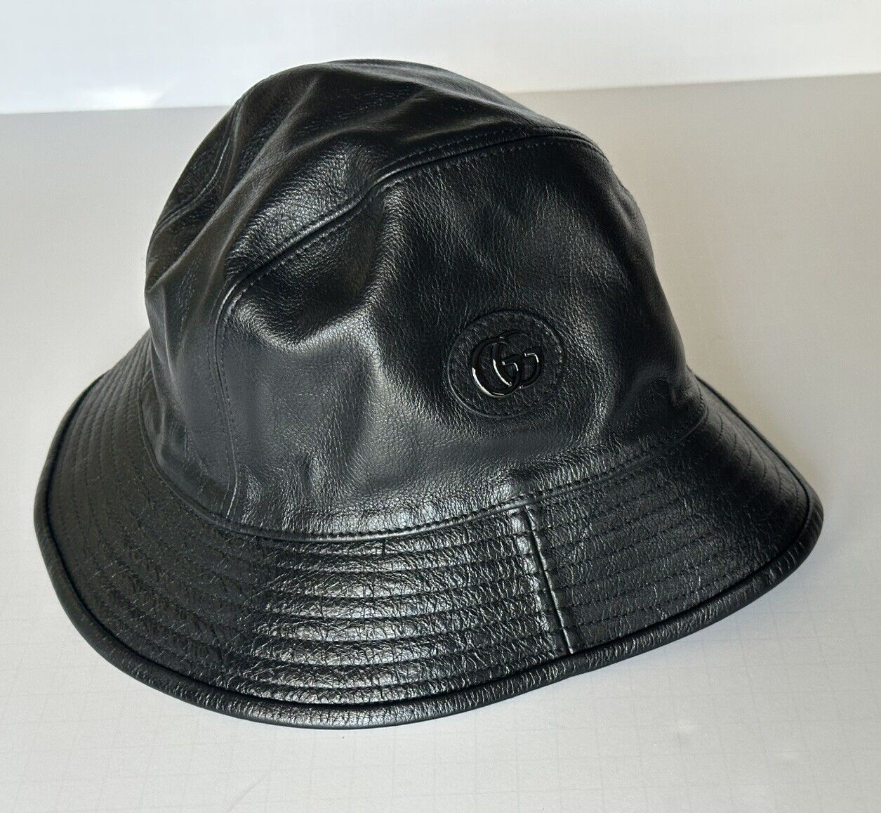 Gucci GG Leather Black Bucket Hat Made in Italy Medium (58 cm) 727239 NWT