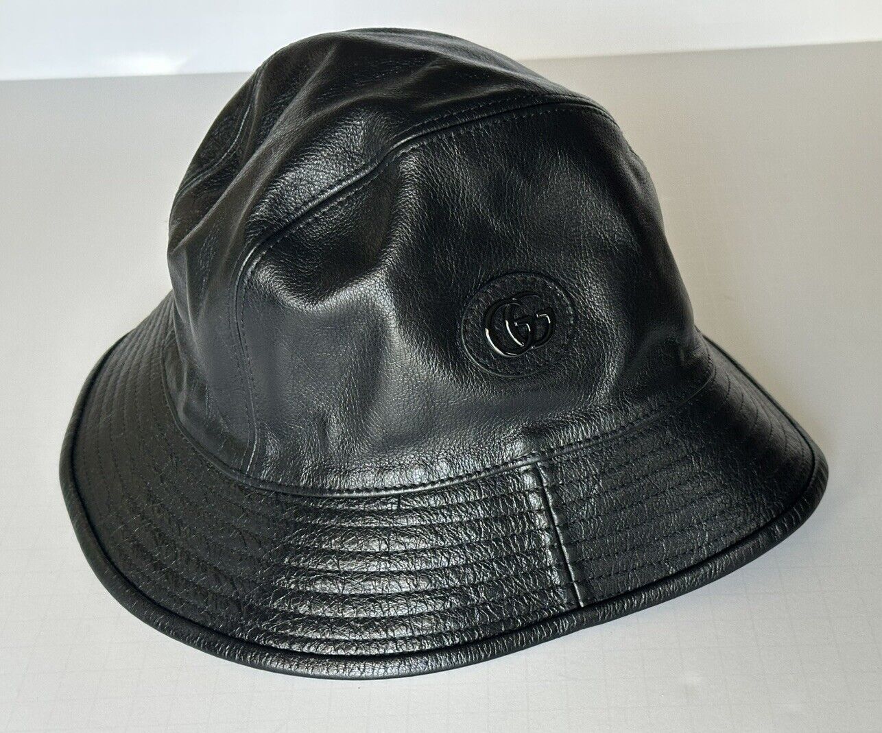 Gucci GG Leather Black Bucket Hat Made in Italy Medium (58 cm) 727239 NWT