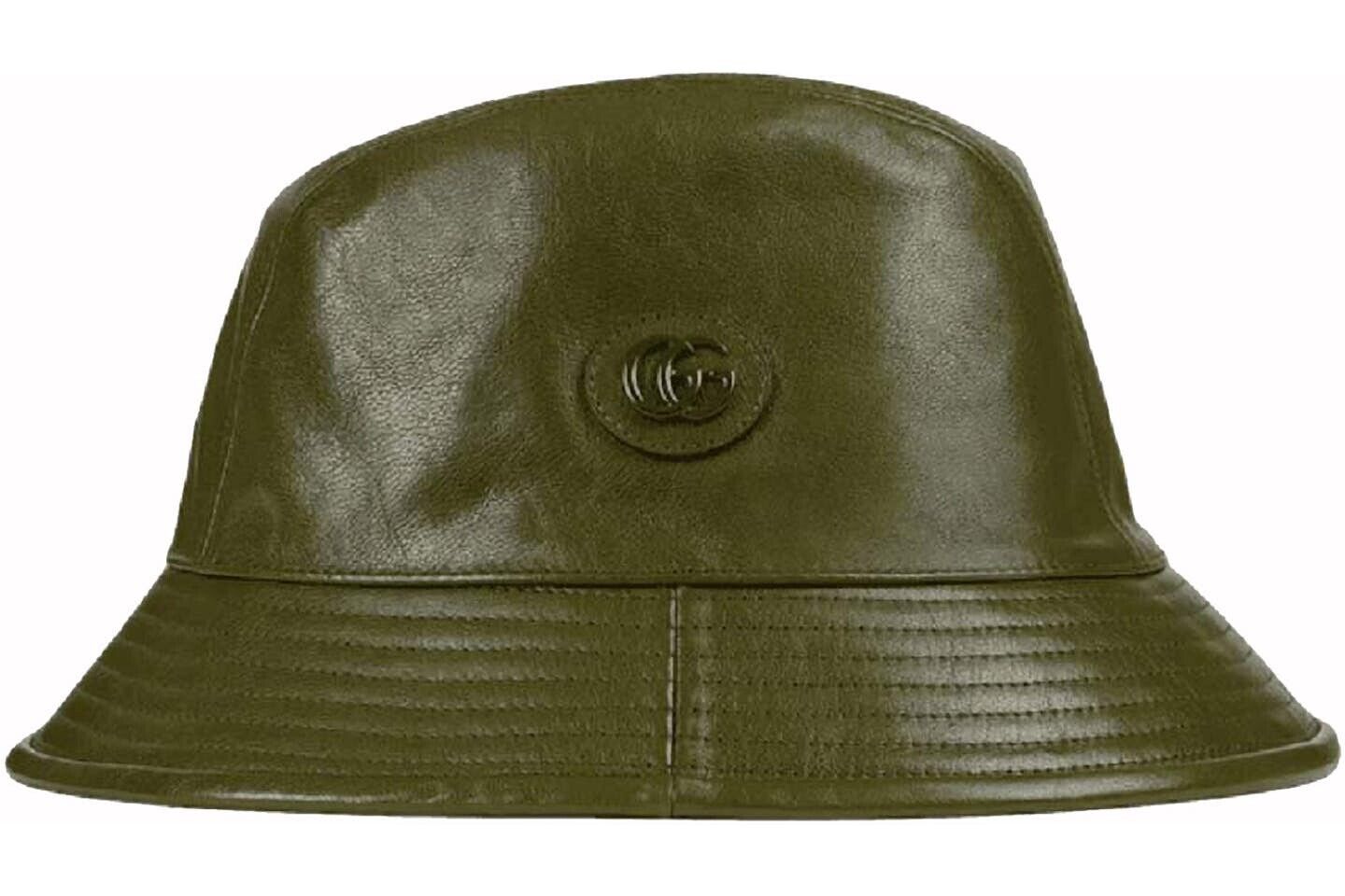 Gucci GG Leather Dark Green Bucket Hat Made in Italy Small (57 cm) 727239 NWT