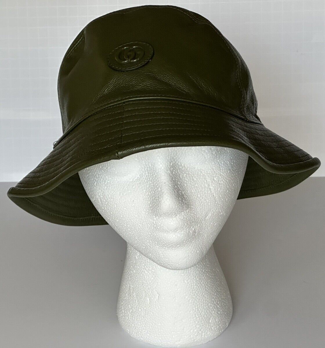 Gucci GG Leather Dark Green Bucket Hat Made in Italy Small (57 cm) 727239 NWT