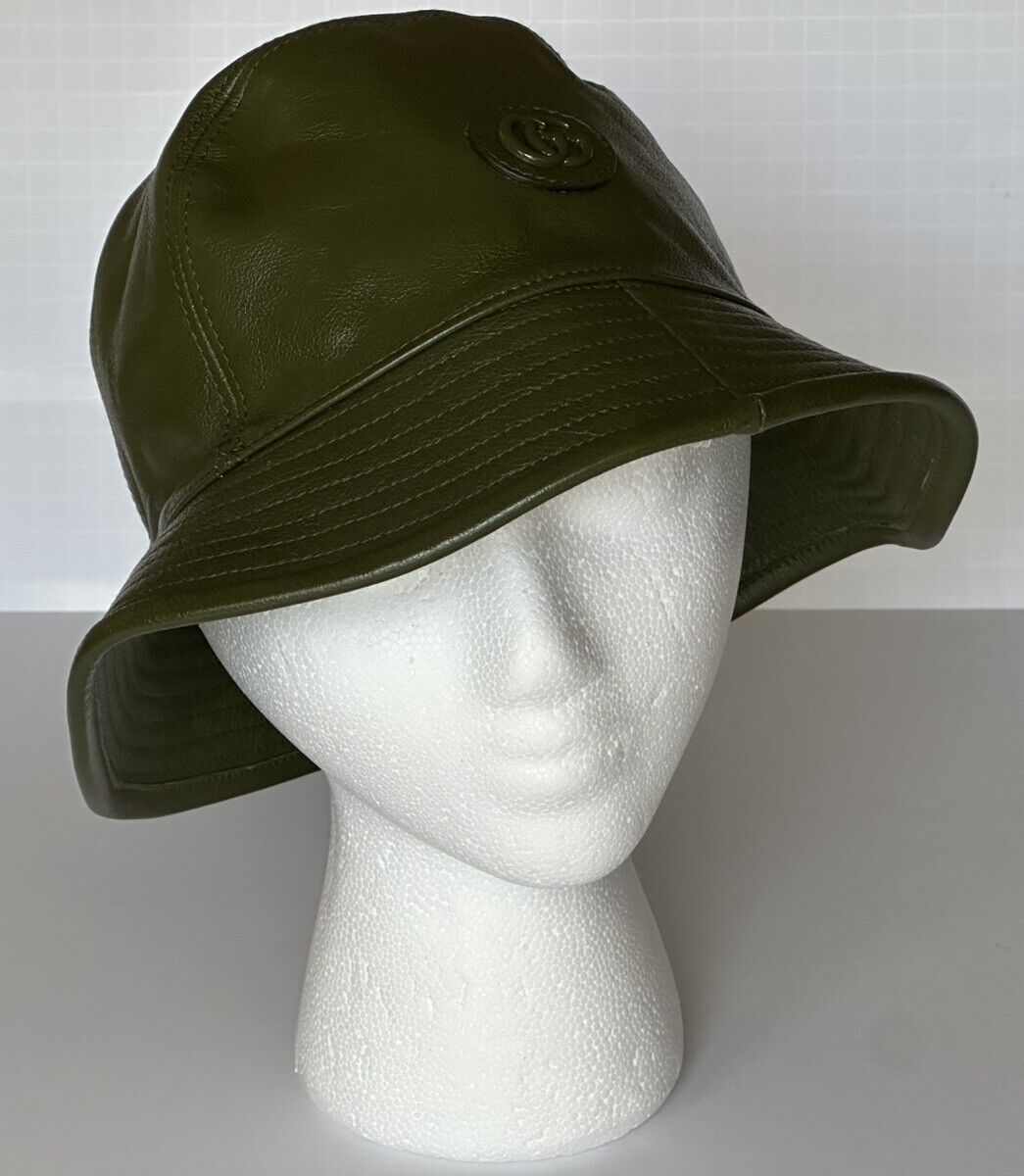 Gucci GG Leather Dark Green Bucket Hat Made in Italy Small (57 cm) 727239 NWT