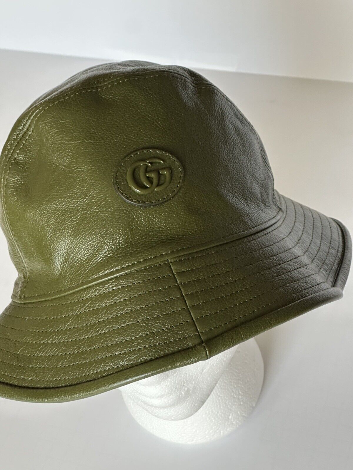 Gucci GG Leather Dark Green Bucket Hat Made in Italy Small (57 cm) 727239 NWT