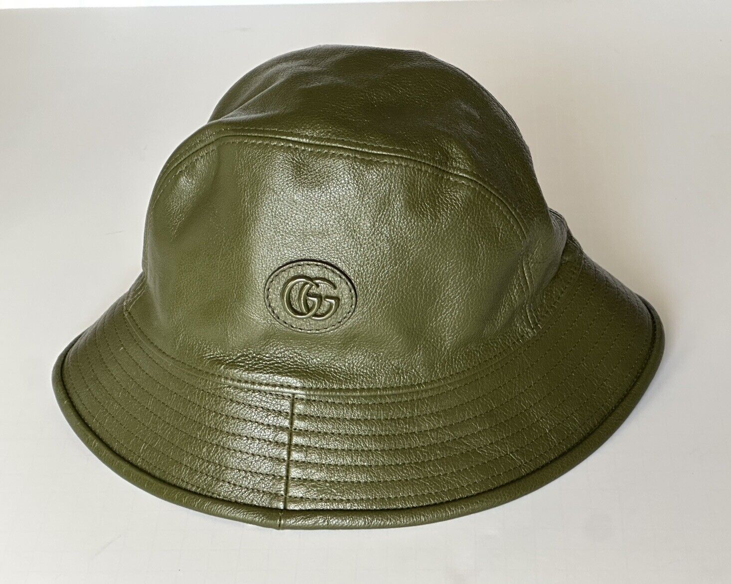 Gucci GG Leather Dark Green Bucket Hat Made in Italy Small (57 cm) 727239 NWT