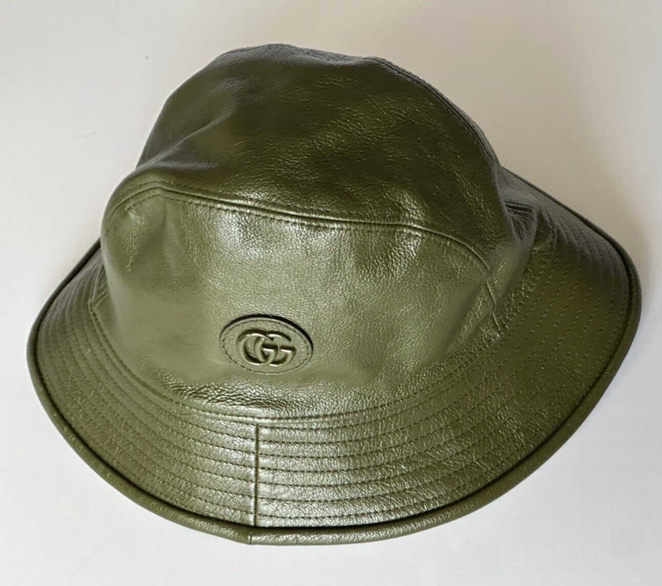 Gucci GG Leather Dark Green Bucket Hat Made in Italy Small (57 cm) 727239 NWT