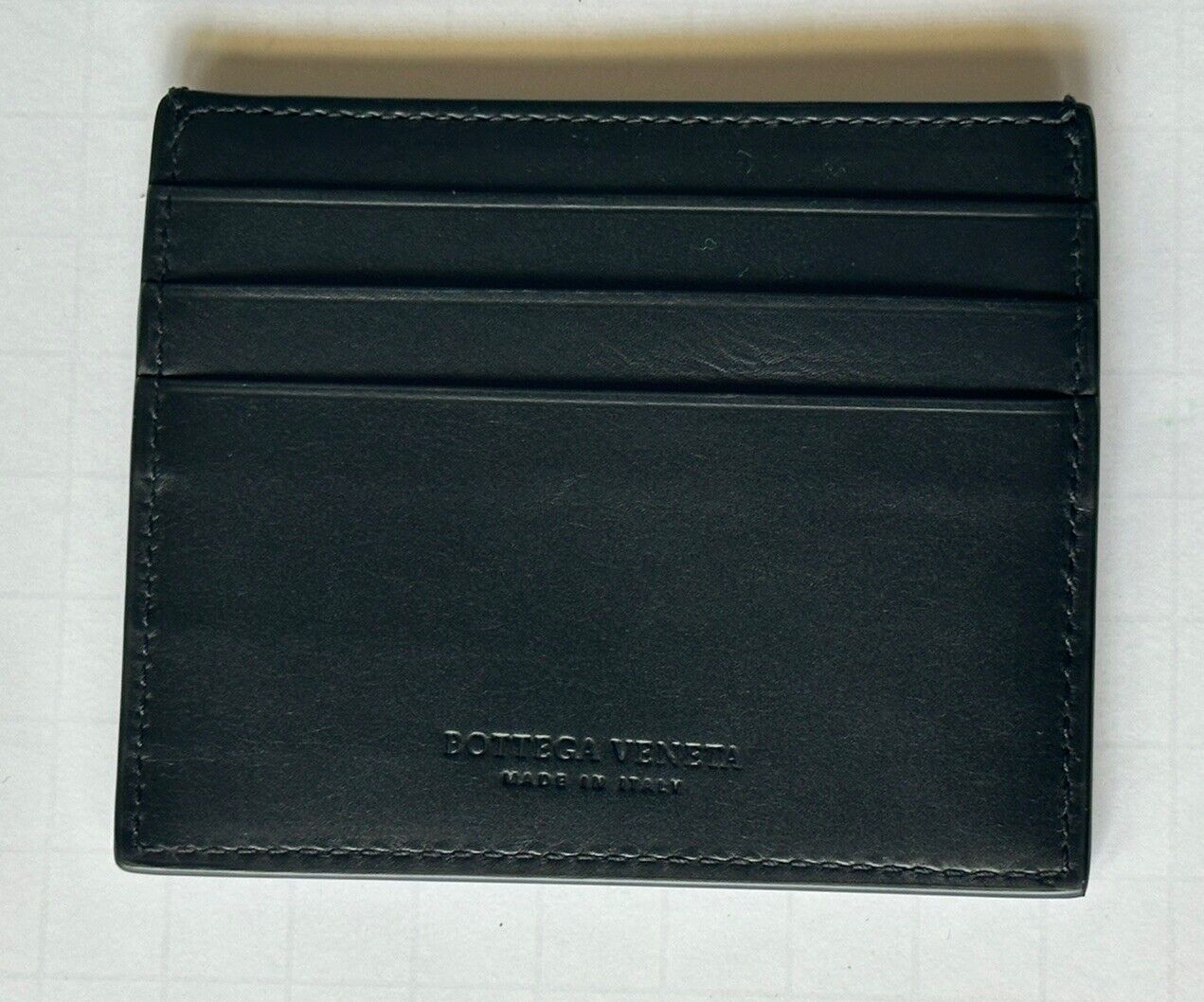 Bottega Veneta Perforated Calf Leather Card Case Black/Blue 579246 IT NWT $270