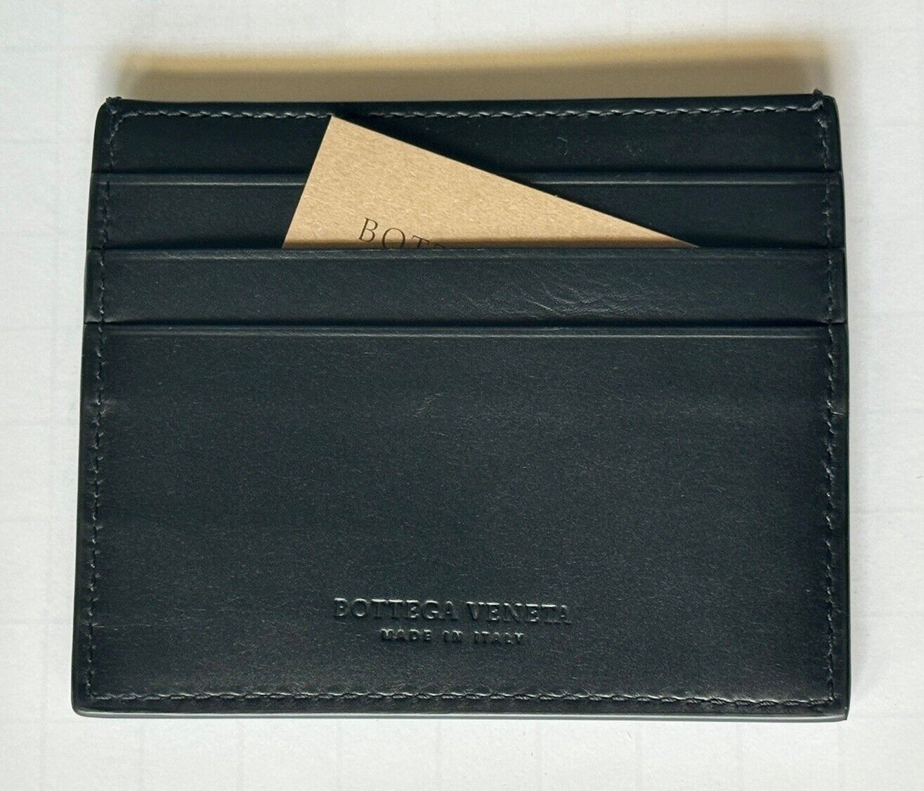 Bottega Veneta Perforated Calf Leather Card Case Black/Blue 579246 IT NWT $270