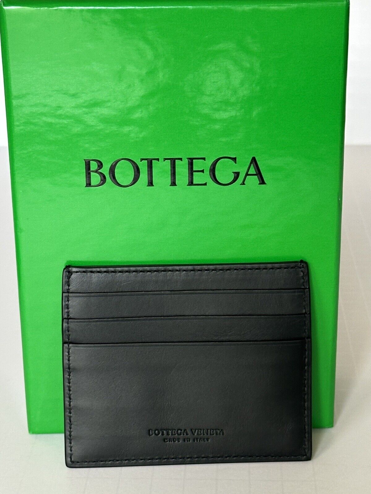 Bottega Veneta Perforated Calf Leather Card Case Black/Blue 579246 IT NWT $270