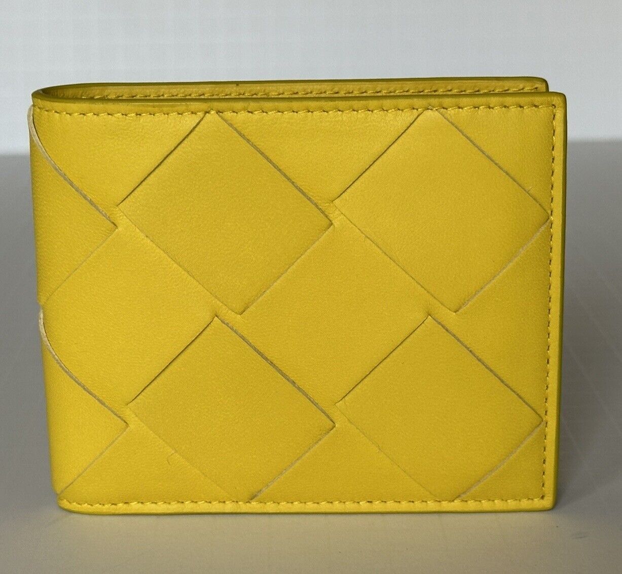 Bottega Veneta Intrecciato Leather Yellow Bi-fold Wallet 113993 NWT