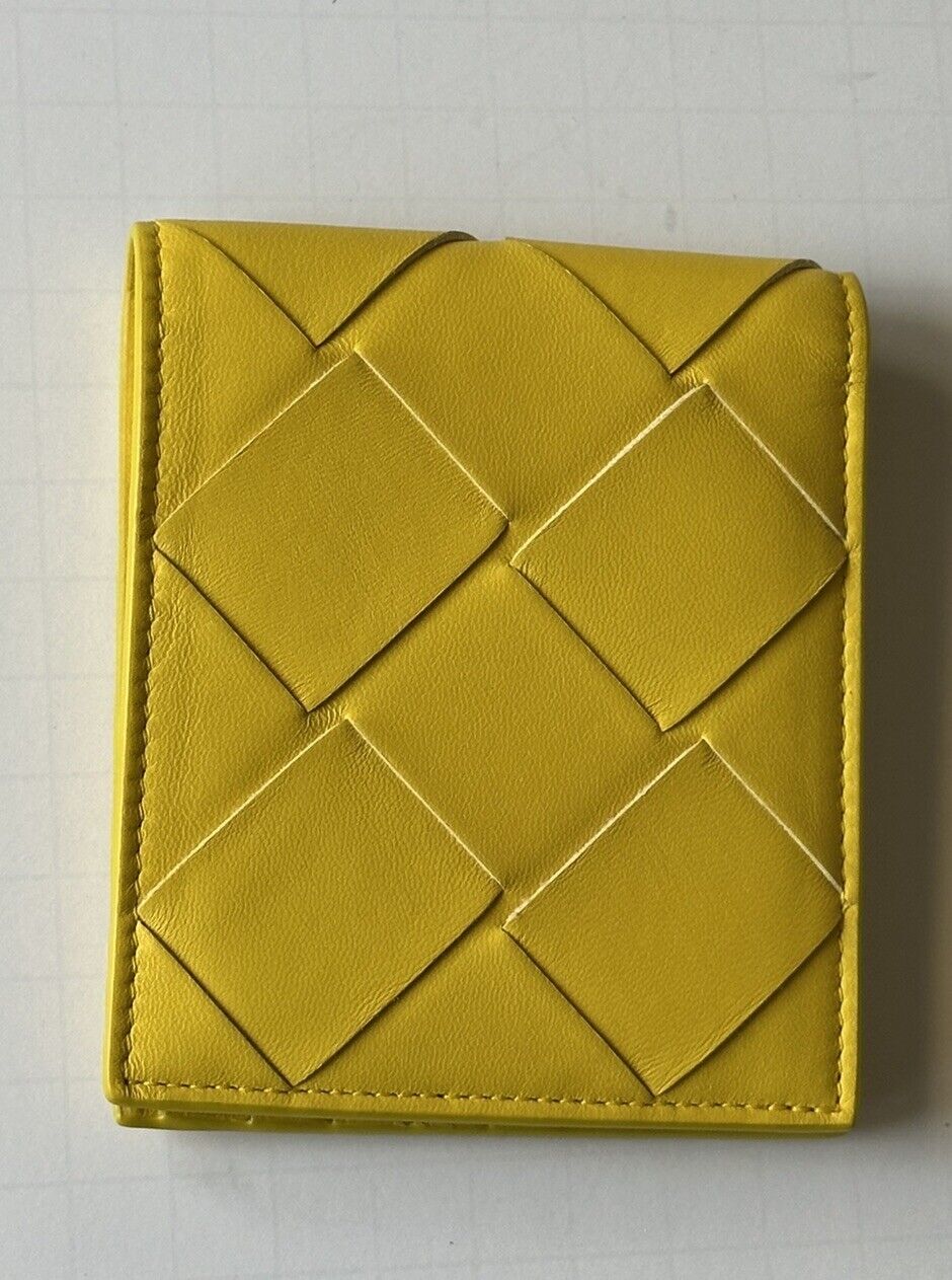 Bottega Veneta Intrecciato Leather Yellow Bi-fold Wallet 113993 NWT