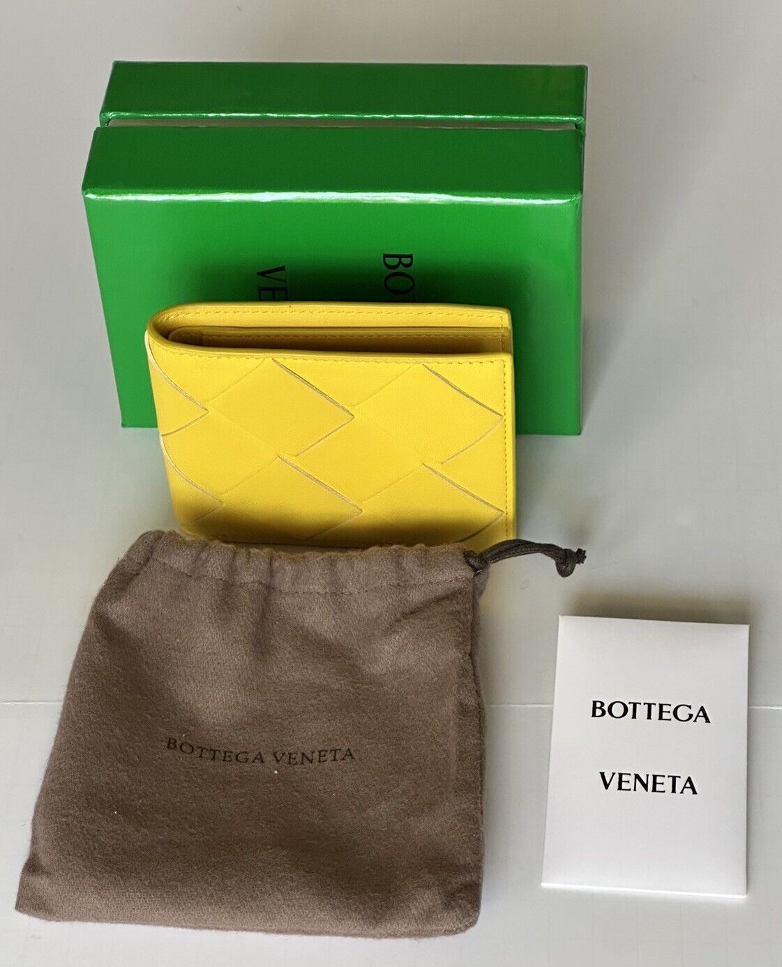 Bottega Veneta Intrecciato Leather Yellow Bi-fold Wallet 113993 NWT