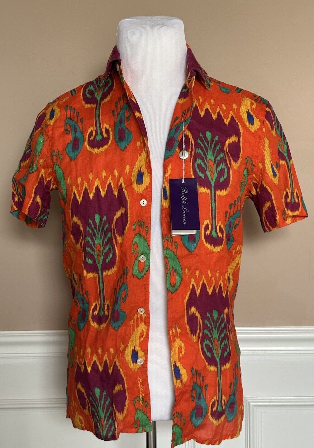 Ralph Lauren Purple Label Men's Orange Linen Botton-up Shirt XS Italy NWT $595