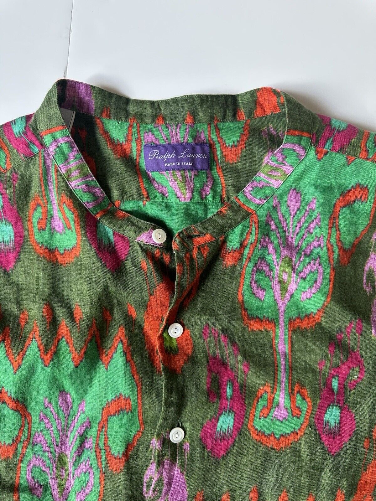 Ralph Lauren Purple Label Men's Green Linen Botton-up Shirt 2XL Italy NWT $595