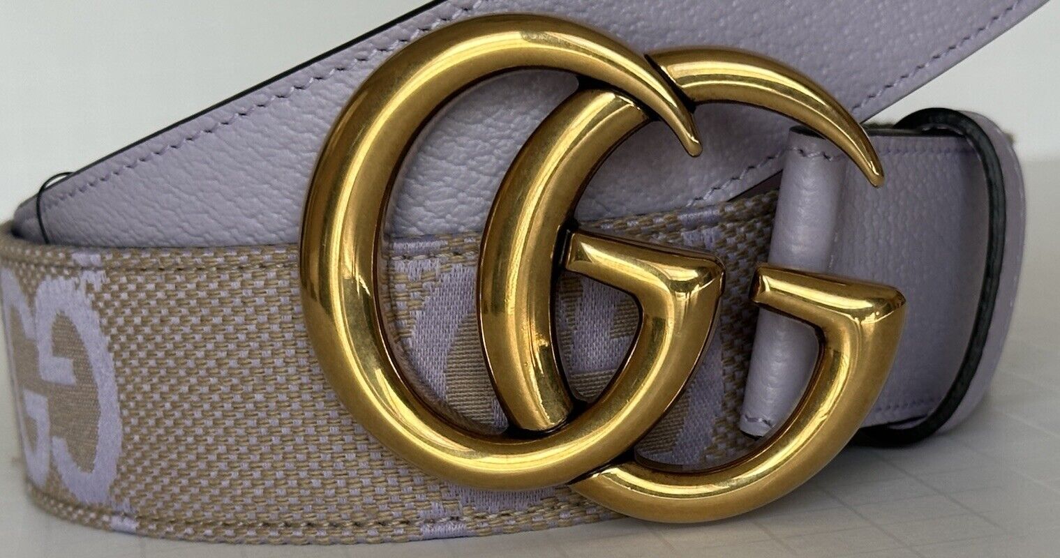 Gucci Women's GG Marmont Belt in Beige/Purple Canvas/Leather 85/34 IT 400593 NWT