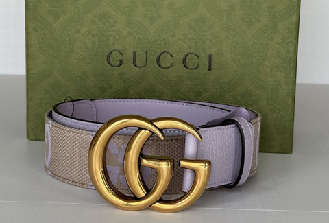 Gucci Women's GG Marmont Belt in Beige/Purple Canvas/Leather 90/36 IT 400593 NWT