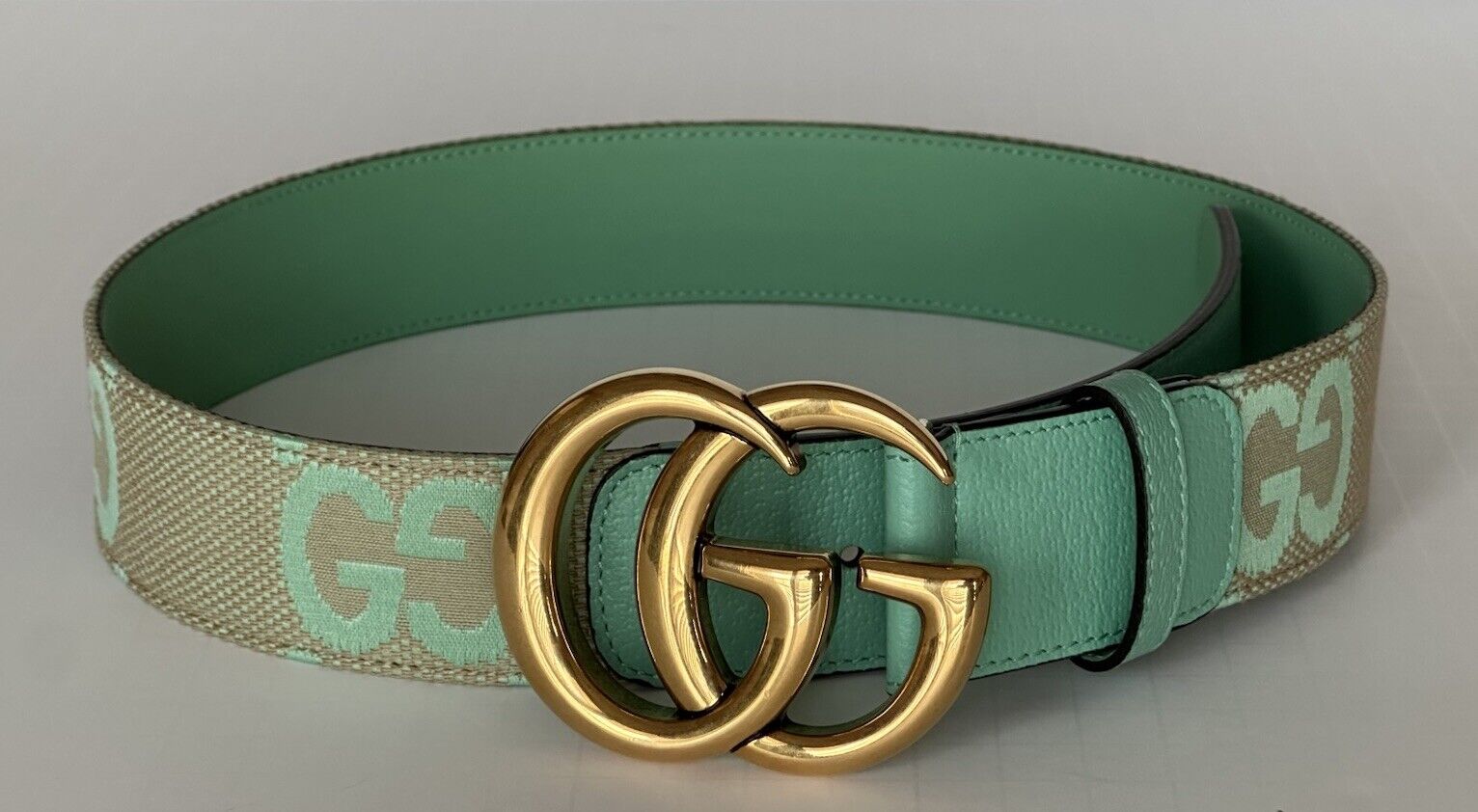 Gucci Women's GG Marmont Wide Belt Green Canvas/Leather 75/30 Italy 400593 NWT