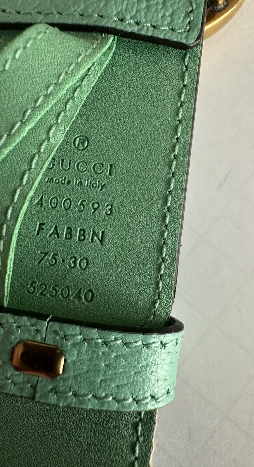 Gucci Women's GG Marmont Wide Belt Green Canvas/Leather 75/30 Italy 400593 NWT