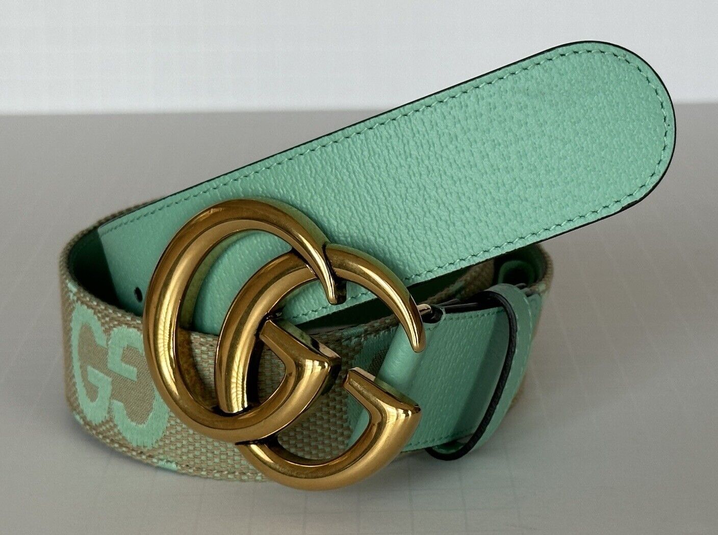 Gucci Women's GG Marmont Wide Belt Green Canvas/Leather 75/30 Italy 400593 NWT