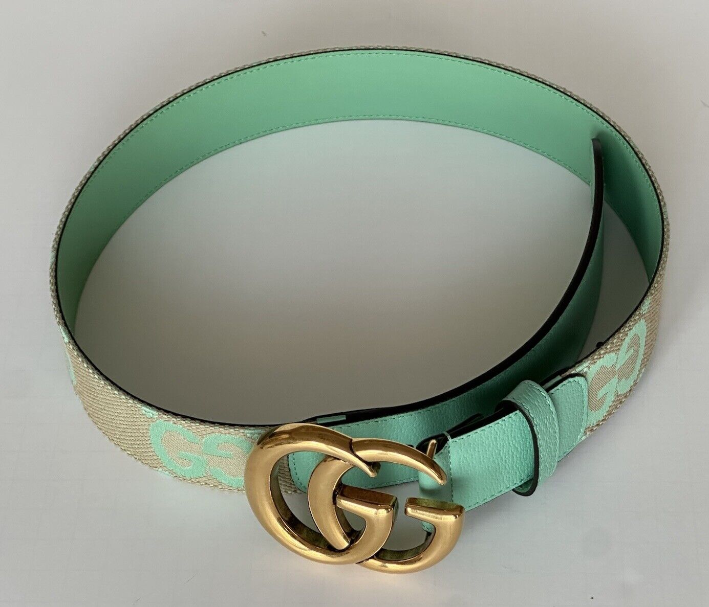 Gucci Women's GG Marmont Wide Belt Green Canvas/Leather 75/30 Italy 400593 NWT