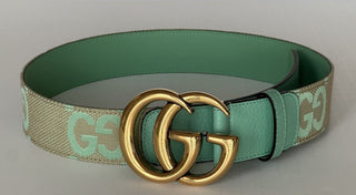 Gucci Women's GG Marmont Wide Belt Green Canvas/Leather 75/30 Italy 400593 NWOT