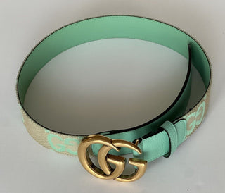 Gucci Women's GG Marmont Wide Belt Green Canvas/Leather 75/30 Italy 400593 NWOT