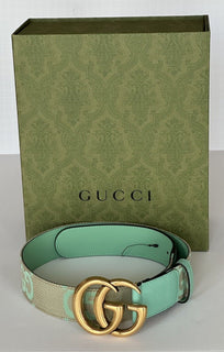 Gucci Women's GG Marmont Wide Belt Green Canvas/Leather 75/30 Italy 400593 NWOT