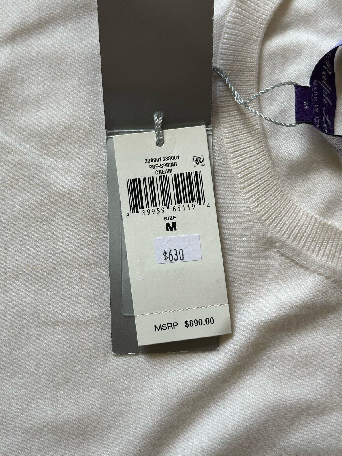 Ralph Lauren Purple Label Women’s Cashmere Cream Sweater Medium NWT $890